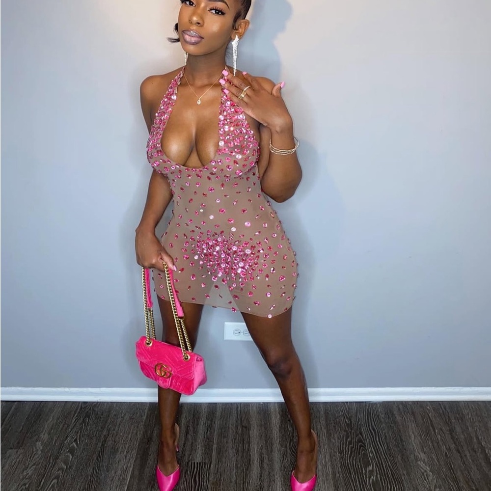 Elegant Pink Halter Dress